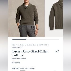 Polo Ralph Lauren sweatshirt shawl collar in olive heather with navy logo